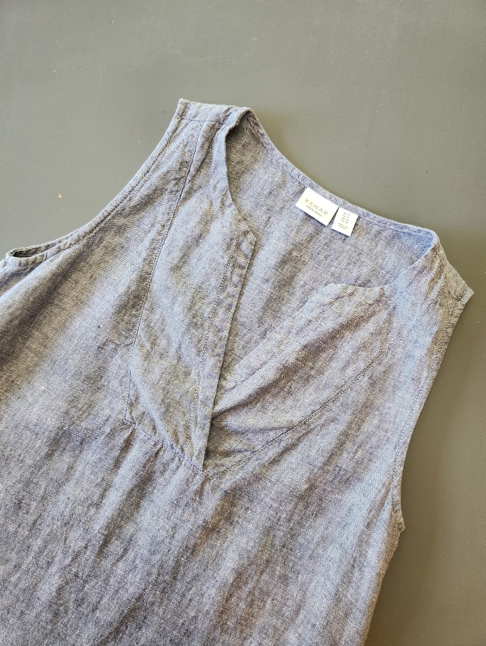 Kenar 100% Linen Dress 6 Blue V-Neck Popover Blue Grey Pockets Casual Beach